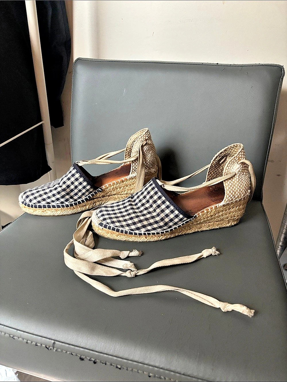 Carel Wedge Espadrilles Gingham Blue & White EU 38
